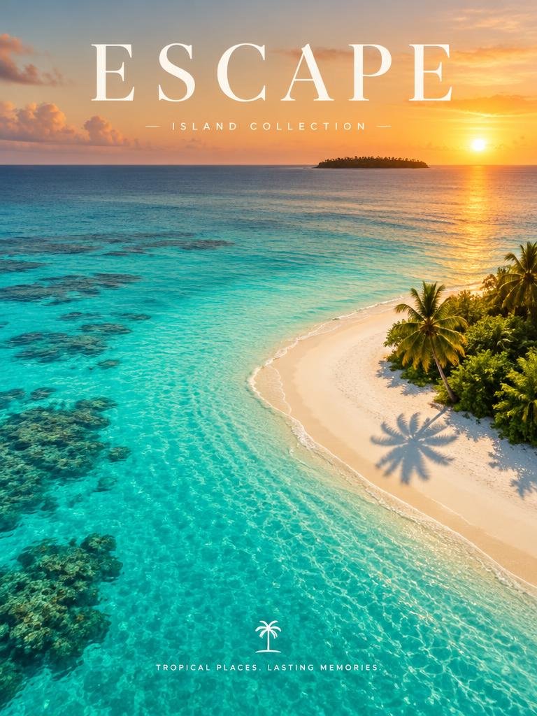 Tropical island escape AI poster example